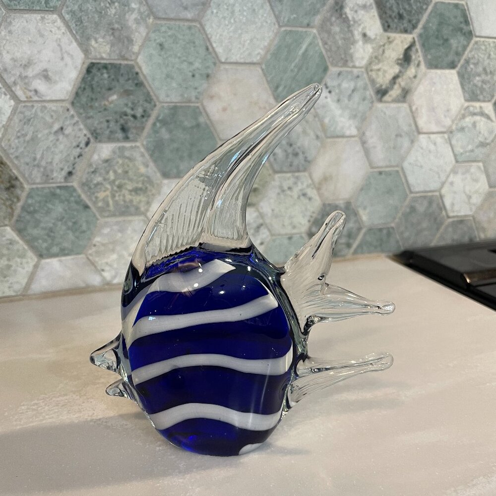 COPY - Murano Style Blue White Stripe Studio Glass Tropical